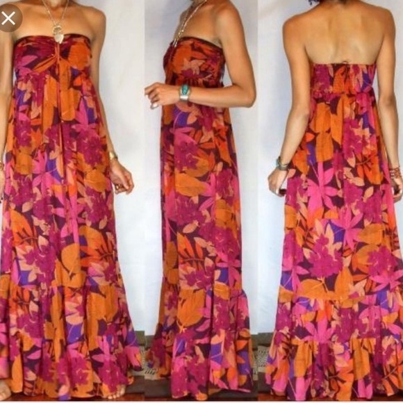H&M Dresses & Skirts - H&M Multicolor Tropical Polyester Halter Neck Off the Shoulder Maxi Size 12.